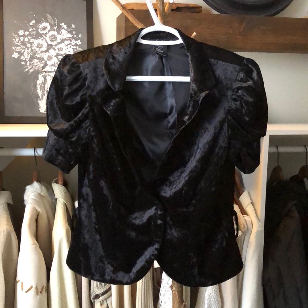 Vintage La Classe Couture Black Velvet Puff Sleeve Blazer